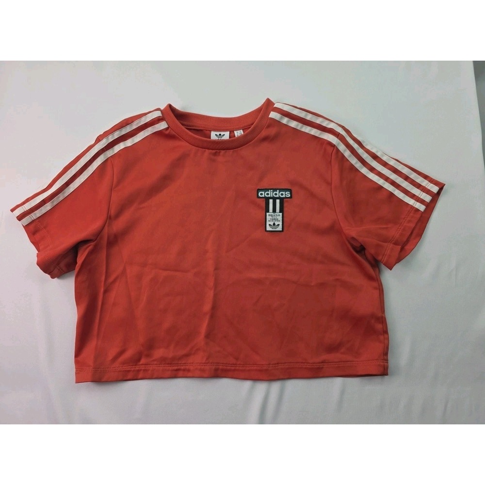 ADIDAS Womens Satin Crop T-Shirt Top UK 10 Small Coral Polyester FS14